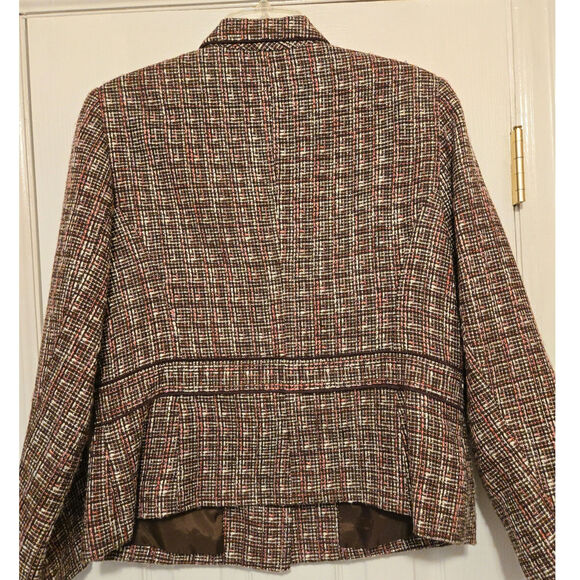 Sz 12P SAG HARBOR Petite Brown Pink Tweed Waist Accent Long Sleeve Blazer - Picture 2 of 10
